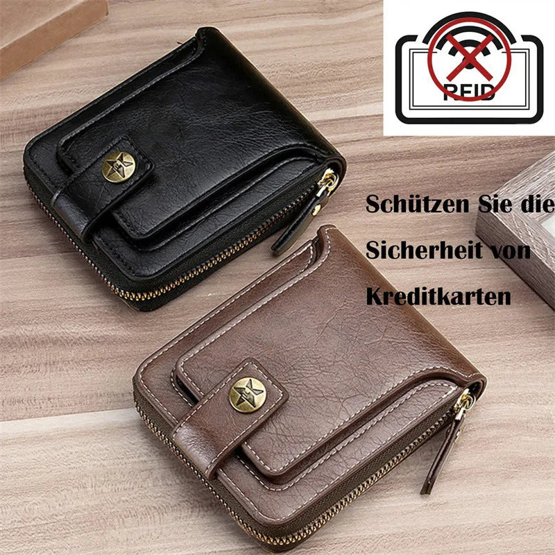 RFID Leather Men's Wallet — Zip Coin Pocket & Card Holder