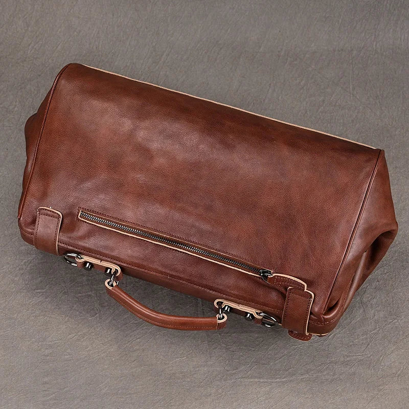 Genuine Leather Travel Duffle Bag – Carry-On Weekend Bag for Men & Women