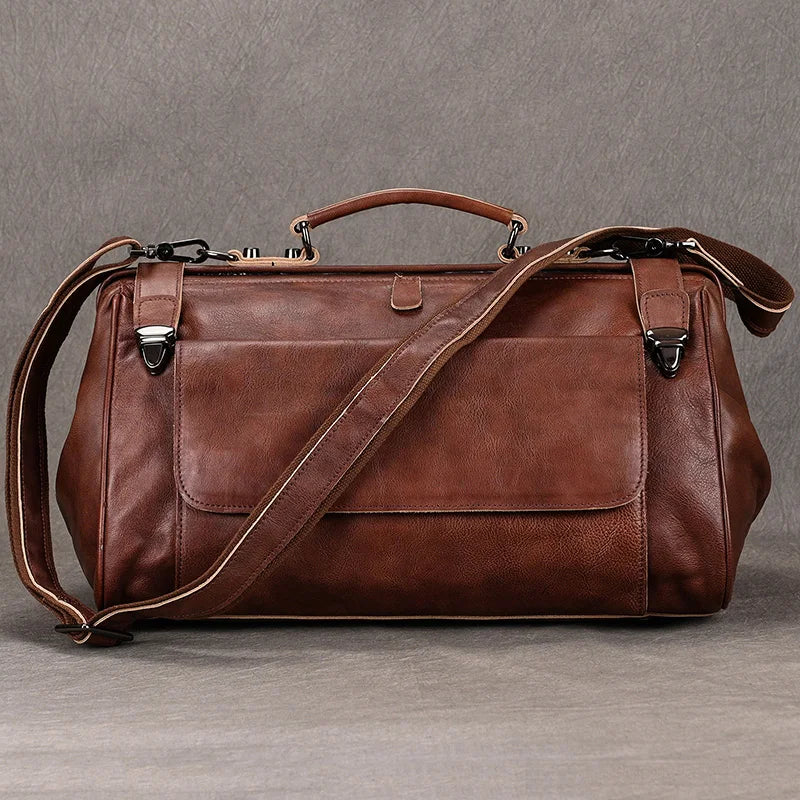Genuine Leather Travel Duffle Bag – Carry-On Weekend Bag for Men & Women