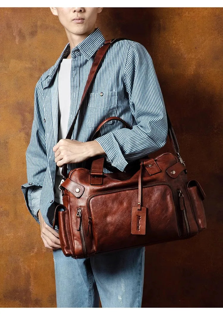 Men's Vegetable-Tanned Leather Travel Bag