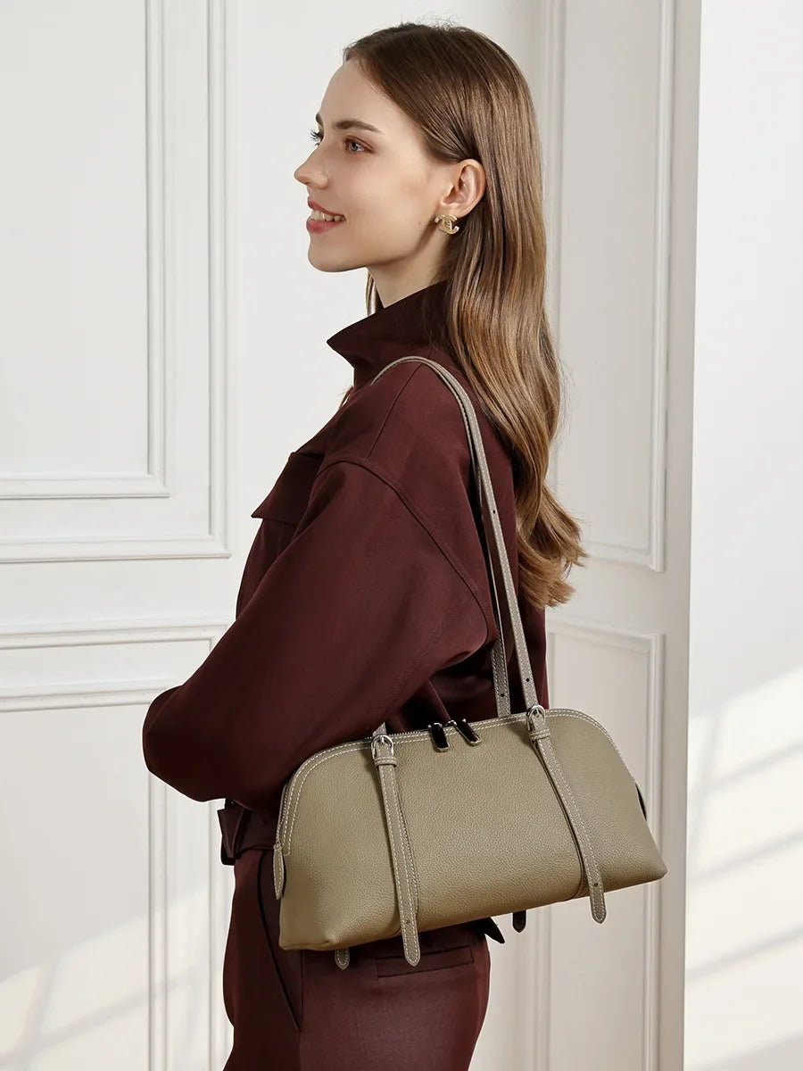 Women's Structured Leather Baguette Bag