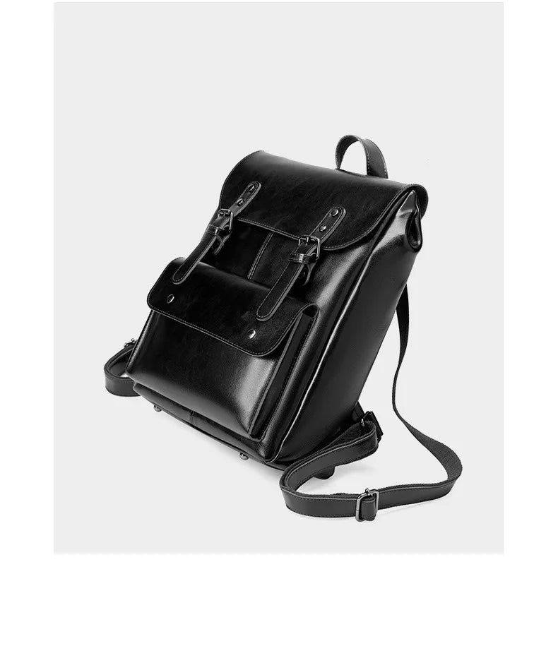 Women Genuine Leather Backpack Durable Cowhide Laptop Bag 14 Inch Multiple Pocket British Vintage College Style Unisex Rucksack
