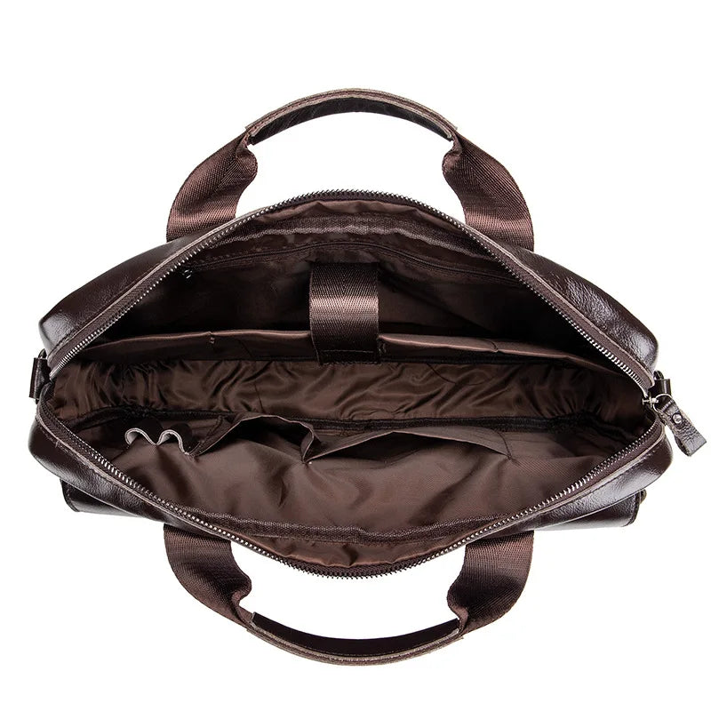 Genuine Leather Briefcase – 14" Laptop Crossbody Messenger Bag
