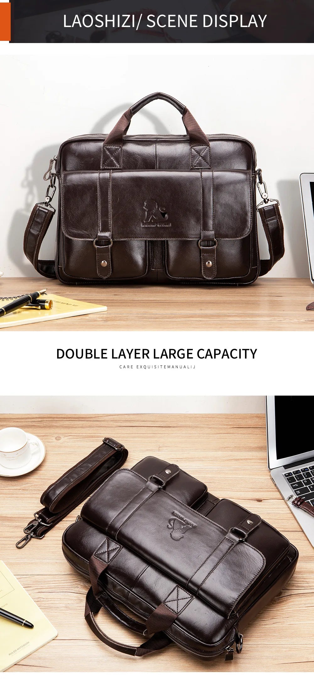 Genuine Leather Briefcase – 14" Laptop Crossbody Messenger Bag