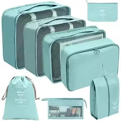 8-Piece Waterproof Travel Packing Cubes Set – Luggage Organiser with Drawstring Pouches