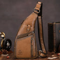 Genuine Leather Crossbody Chest Bag — Vintage Multifunction Travel Sling
