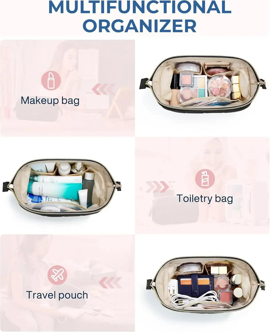 Padded Wide-Opening Travel Makeup Bag