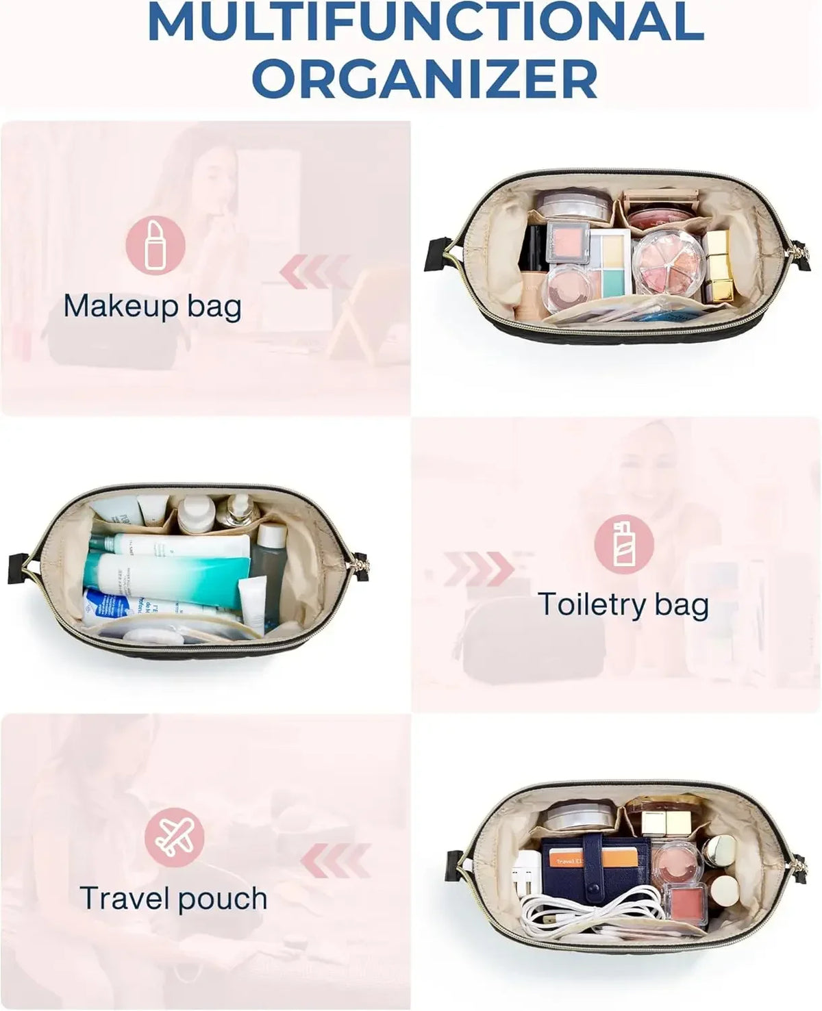 Padded Wide-Opening Travel Makeup Bag
