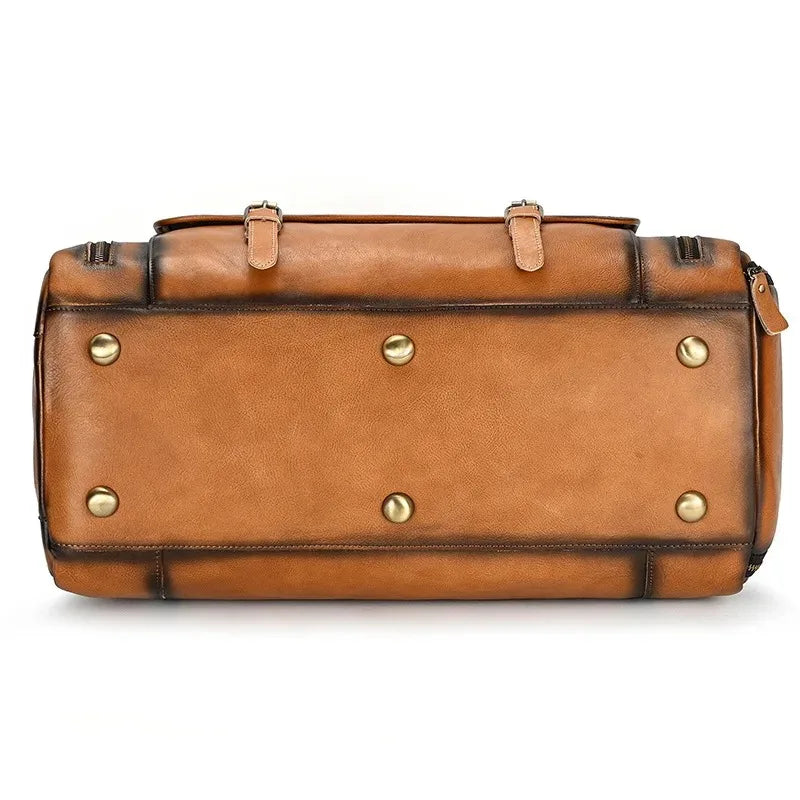 Crazy Horse Leather Travel Bag with Shoe Compartment