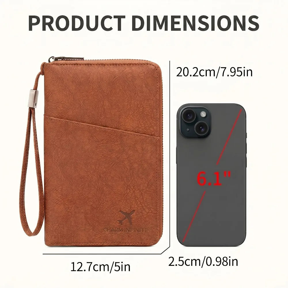 Multi-Function RFID Blocking Passport Wallet with Wrist Strap