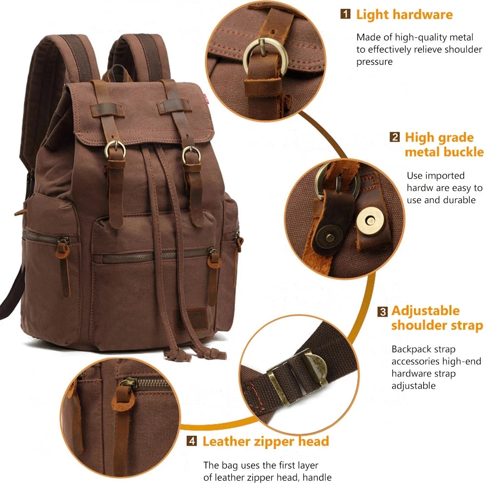 Retro Canvas Laptop Backpack — Vintage 36–55L Travel Rucksack