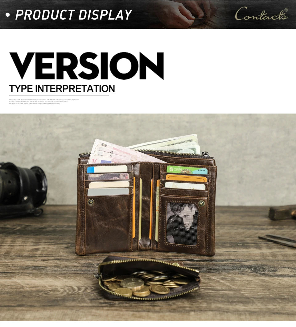 Men's RFID Leather Wallet with AirTag Holder