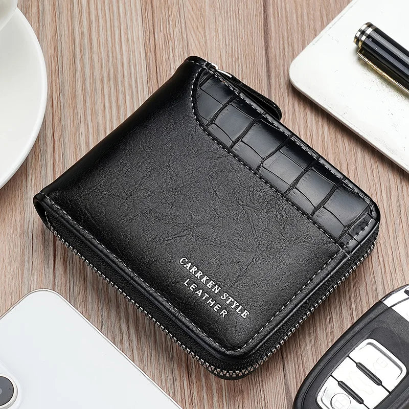 RFID Leather Men's Wallet — Zip Coin Pocket & Card Holder