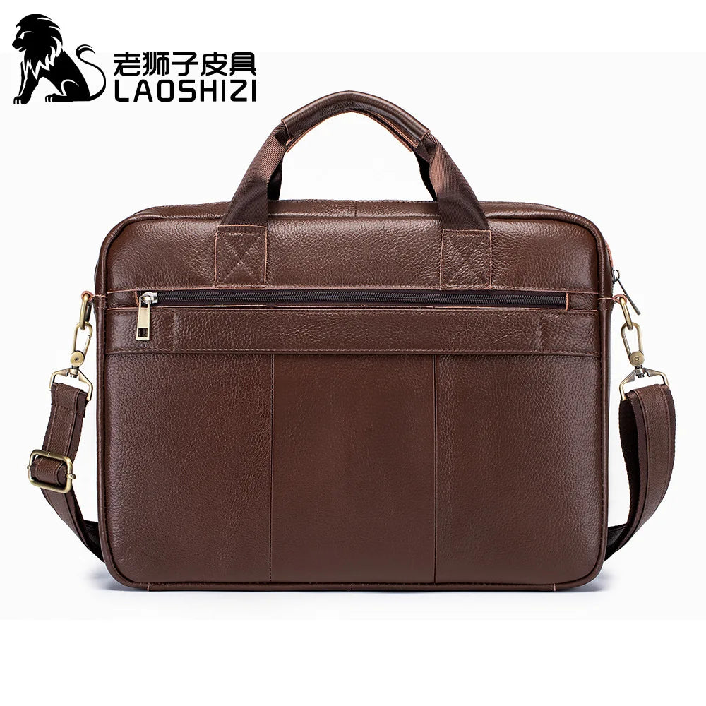 Genuine Leather Briefcase – 14" Laptop Crossbody Messenger Bag