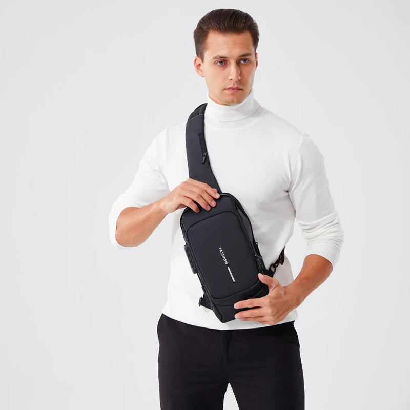 Men's Crossbody Chest Bag — Anti-Theft PU Leather Shoulder Bag