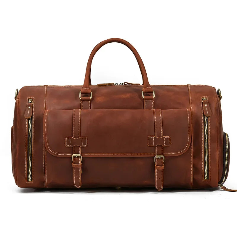 Crazy Horse Leather Travel Bag with Shoe Compartment