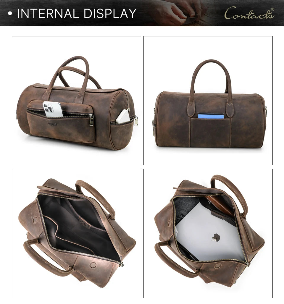 Men's Crazy Horse Leather Tote Bag – Large Travel Crossbody