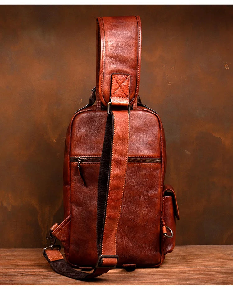 Men's Handmade Leather Chest Bag — Top-Grain Cowhide Sling
