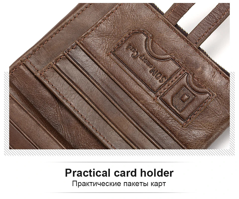 RFID Leather Bifold Wallet — Zip Coin Pocket for Men & Women