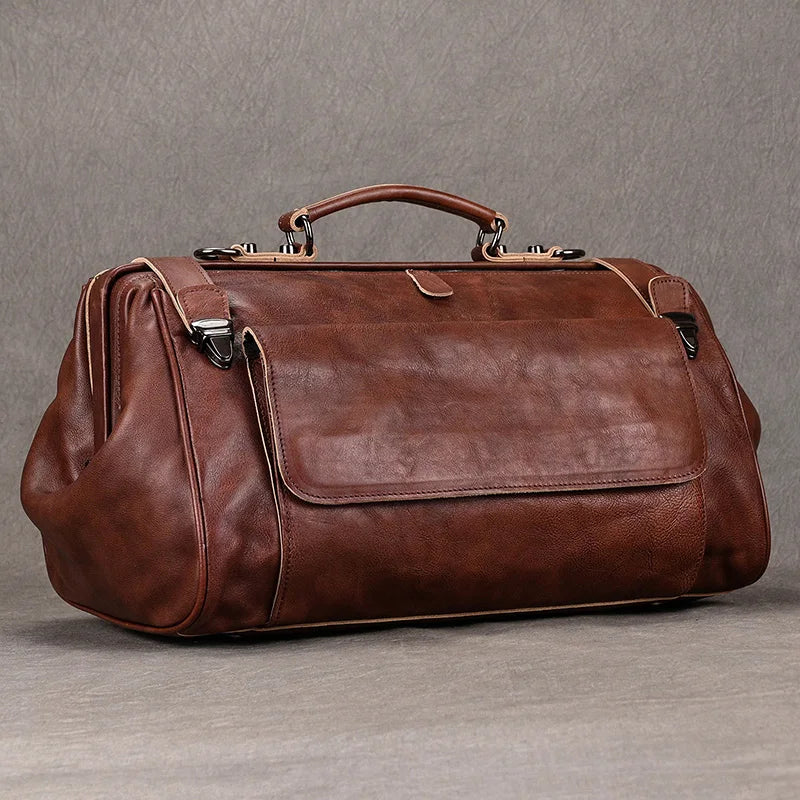 Genuine Leather Travel Duffle Bag – Carry-On Weekend Bag for Men & Women