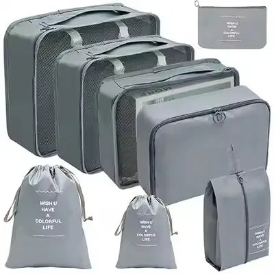 8-Piece Waterproof Travel Packing Cubes Set – Luggage Organiser with Drawstring Pouches