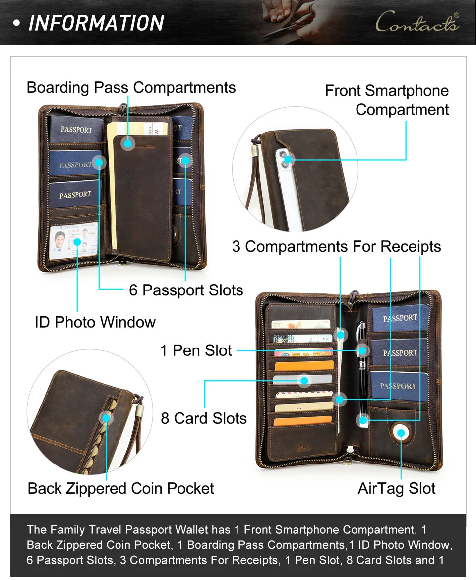 Leather Family Passport Wallet with AirTag Slot