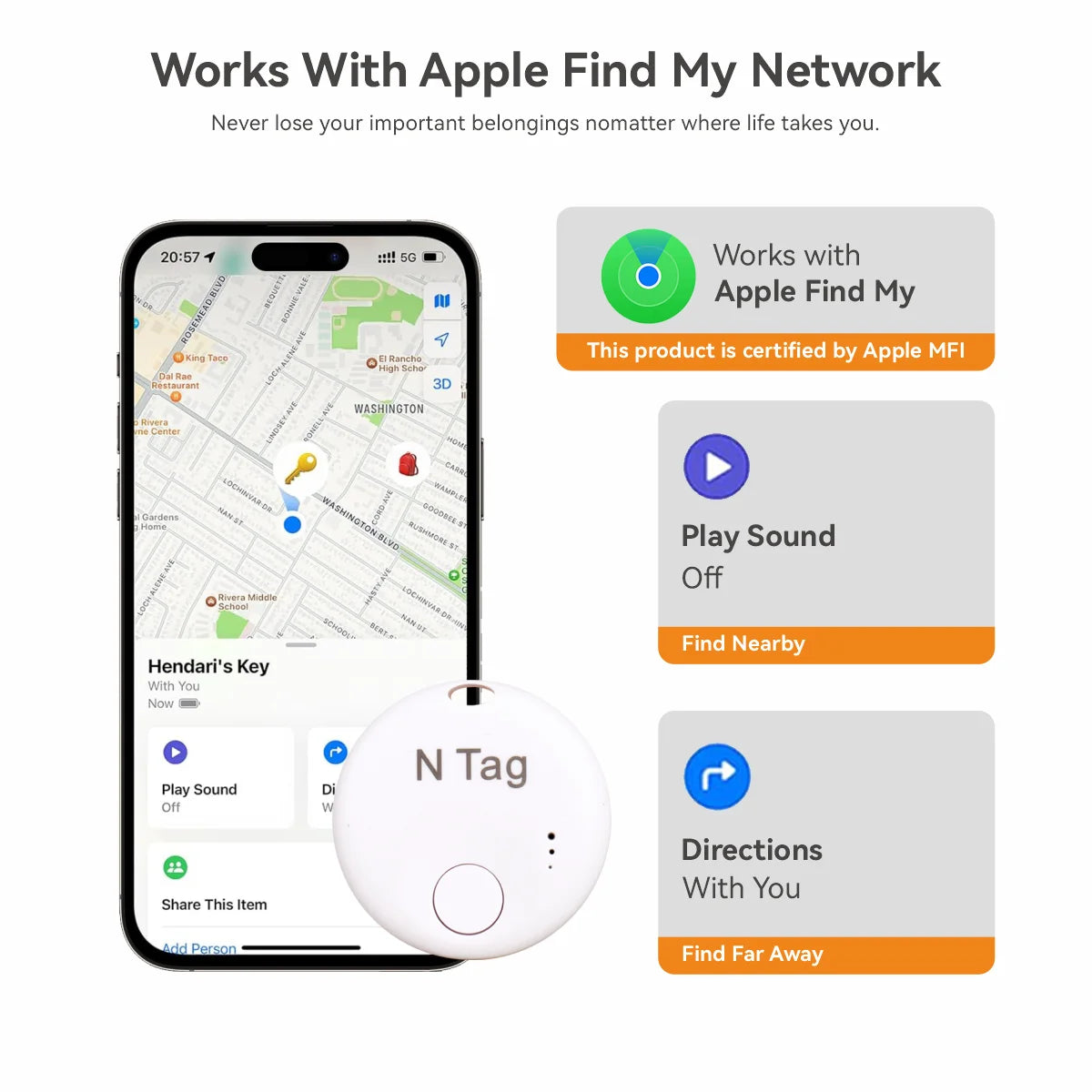 Bluetooth Smart Tag | Apple Find My Tracker (iOS)