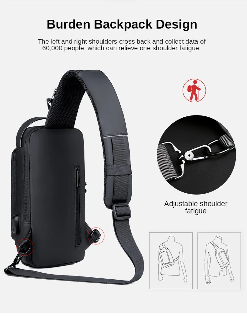Men's Crossbody Chest Bag — Anti-Theft PU Leather Shoulder Bag