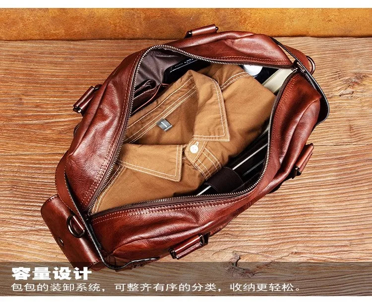 Men's Vegetable-Tanned Leather Travel Bag
