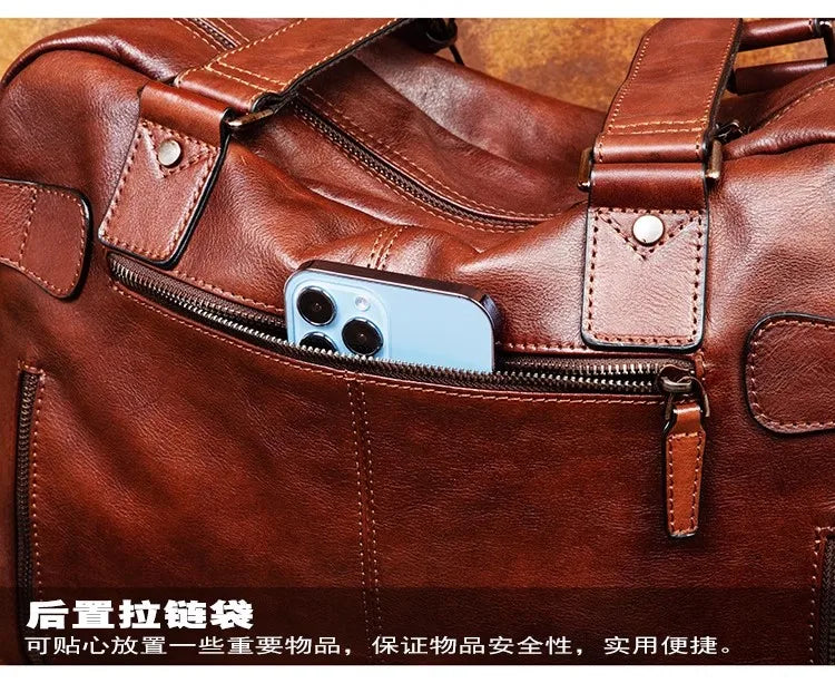 Men's Vegetable-Tanned Leather Travel Bag