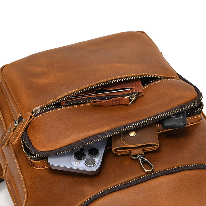 Unisex Vintage Crazy Horse Leather Backpack
