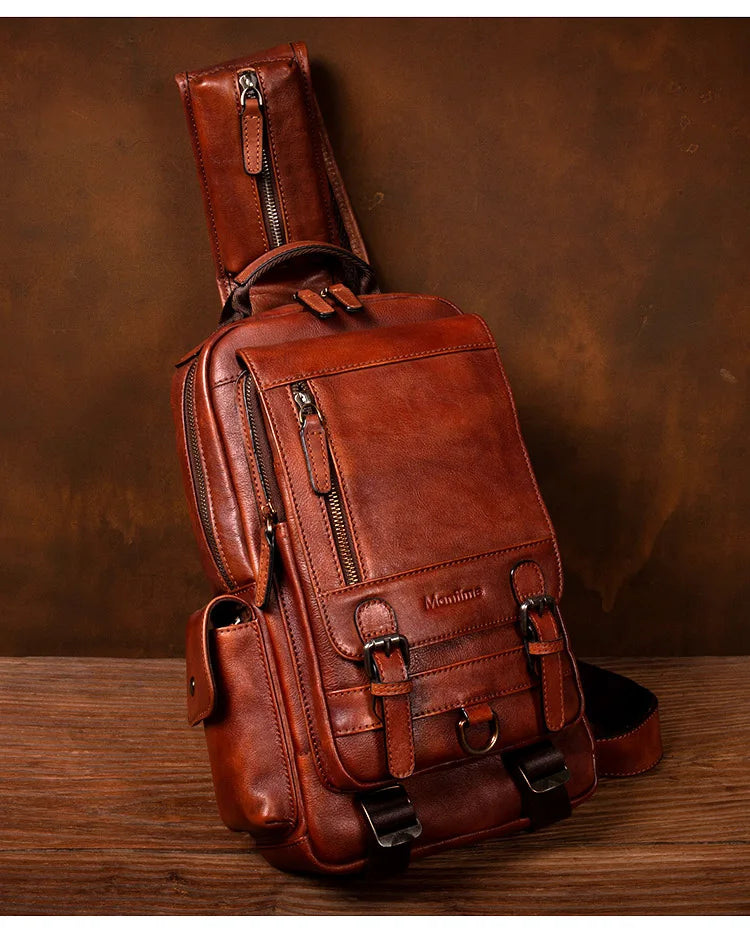 Men's Handmade Leather Chest Bag — Top-Grain Cowhide Sling