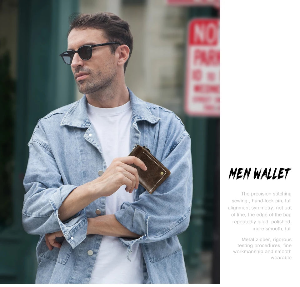 Men's RFID Leather Wallet with AirTag Holder