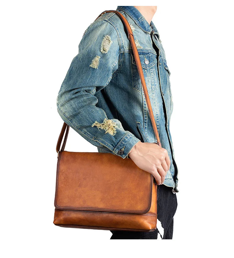 Men's Genuine Leather Briefcase – Large Capacity Shoulder Messenger Bag