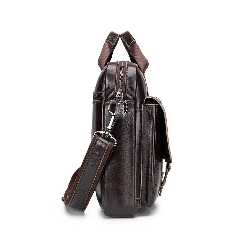 Genuine Leather Briefcase – 14" Laptop Crossbody Messenger Bag