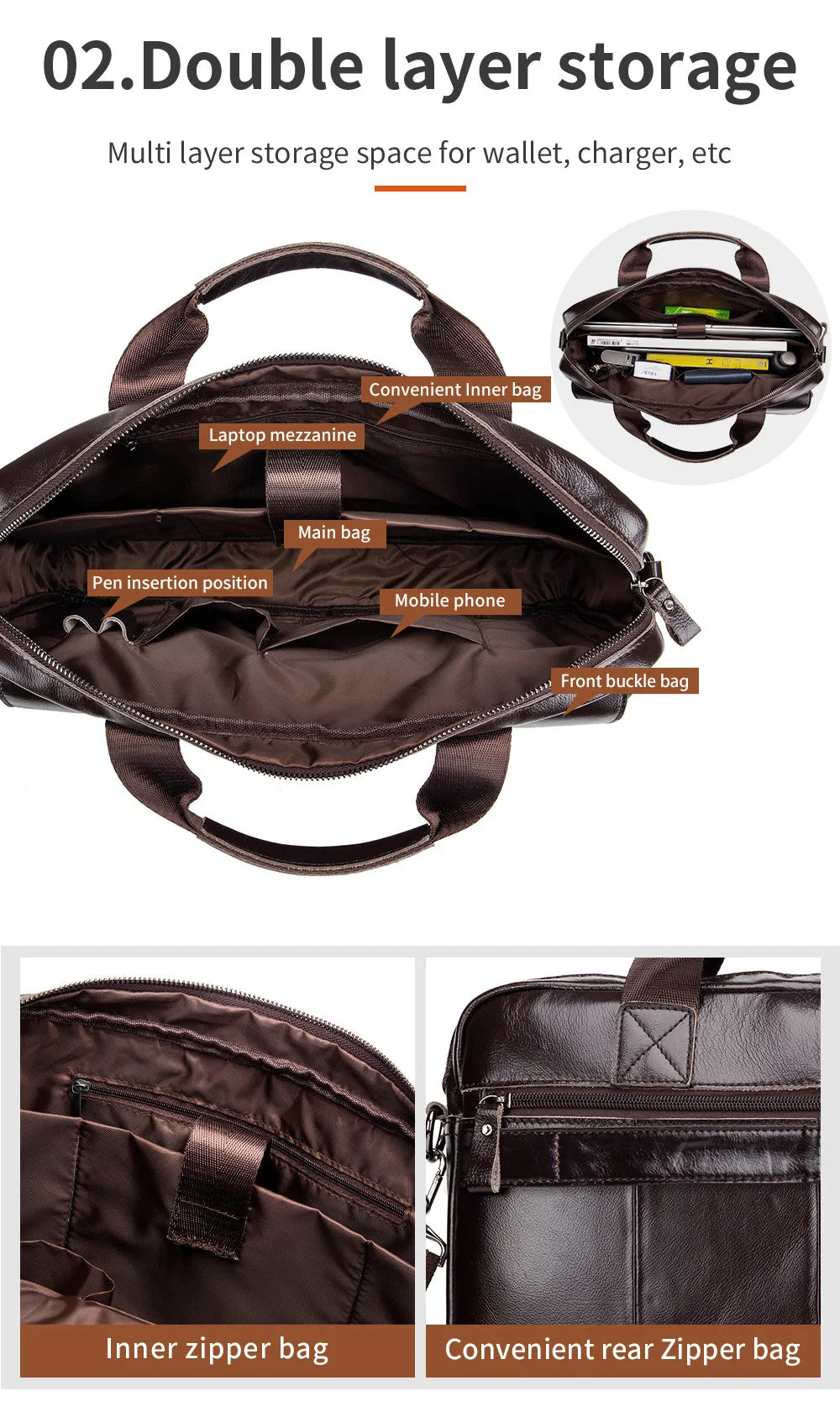 Genuine Leather Briefcase – 14" Laptop Crossbody Messenger Bag