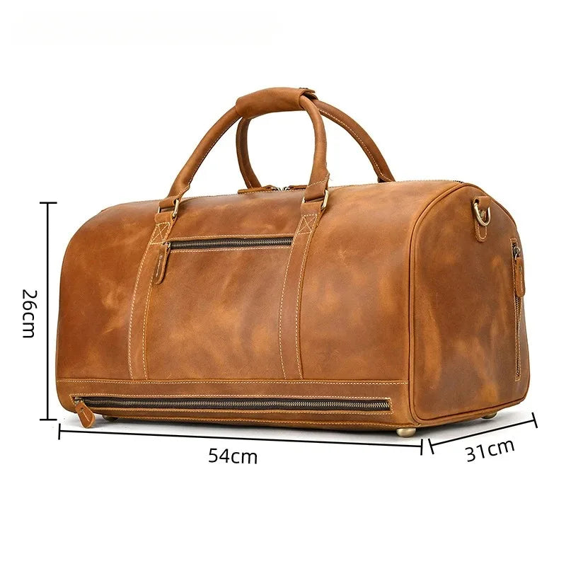 Crazy Horse Leather Travel Bag with Shoe Compartment