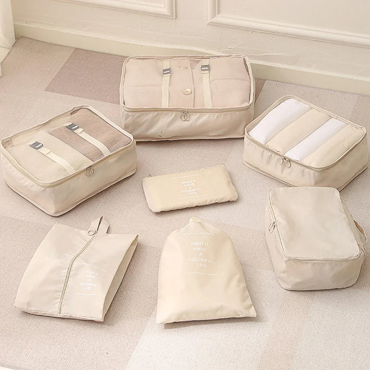 7-Piece Transparent Compression Packing Cubes – Luggage Organiser Set