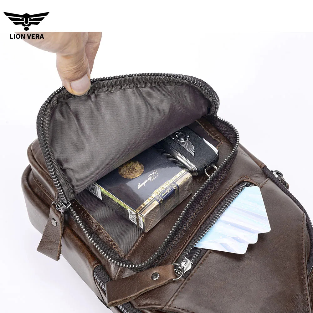 Genuine Leather Chest Bag — Anti-Theft Retro Crossbody Sling