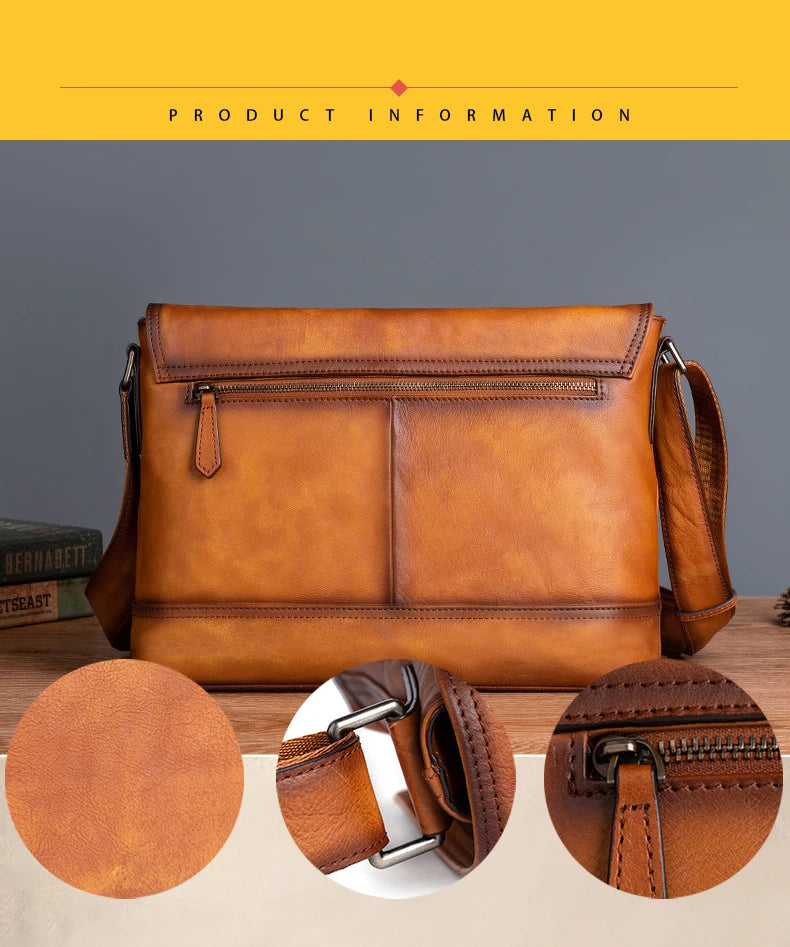 Men's Genuine Leather Briefcase – Large Capacity Shoulder Messenger Bag