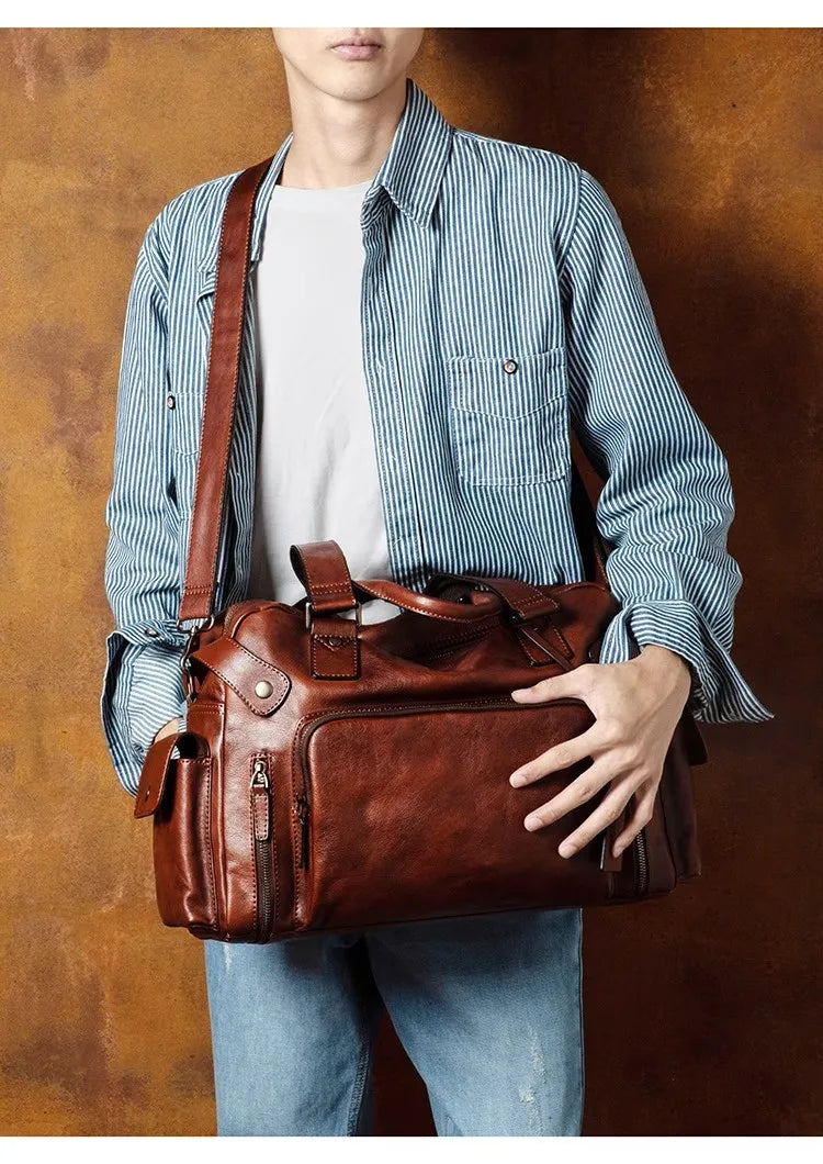 Men's Vegetable-Tanned Leather Travel Bag
