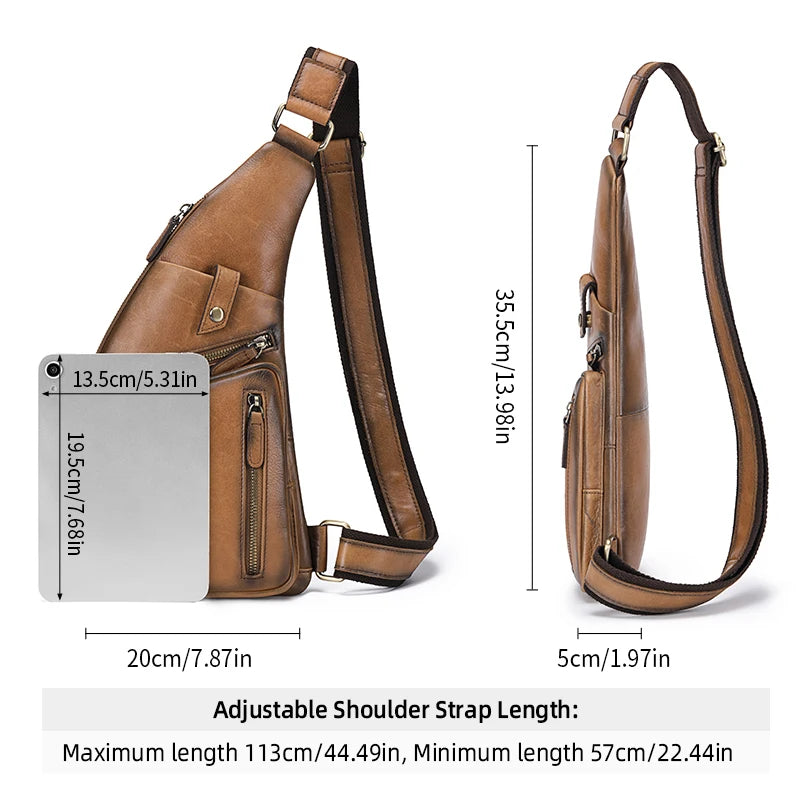 Genuine Leather Crossbody Chest Bag — Vintage Multifunction Travel Sling