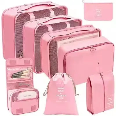 8-Piece Waterproof Travel Packing Cubes Set – Luggage Organiser with Drawstring Pouches